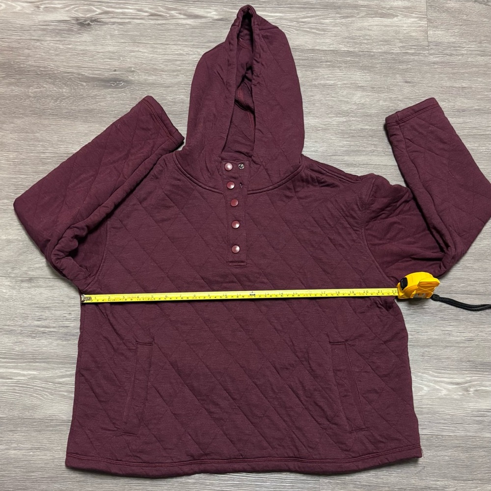LANDS’ END Like New Burgundy Quilted Snap-Neck Hoodie - Women's L - Picture 6 of 6